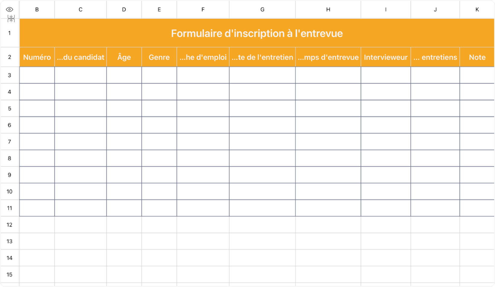 Formulaire d'inscription à l'entrevue 1